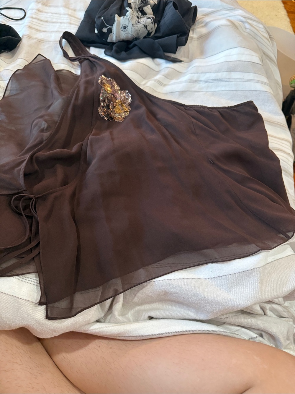 BCBGMaxAzria Dark Brown Sheer Elastic-Neck Cami Top